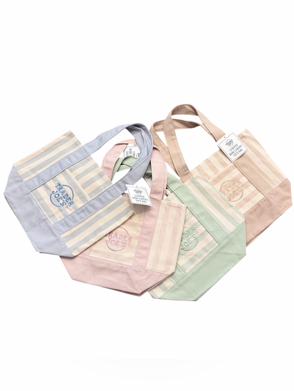 Set of 4 Trader Joe’s Summer 2026 Striped Pastel Mini Tote Bags NWT